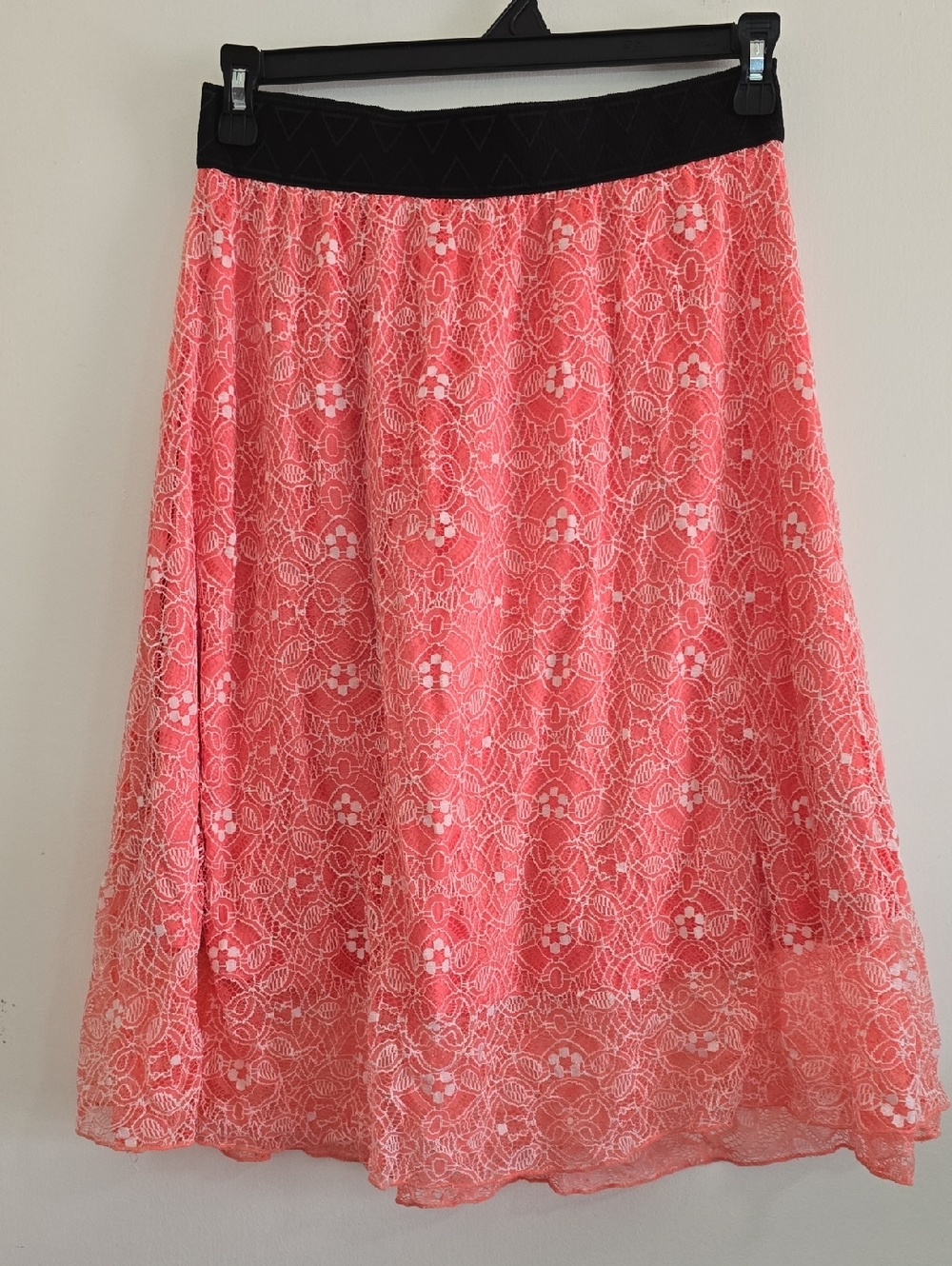 LuLaRoe Coral Lace A-Line Skirt with Black Waistband